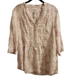 Malvin I Love Linen Pink White Stunning Victorian Printed Top Size Large EUC